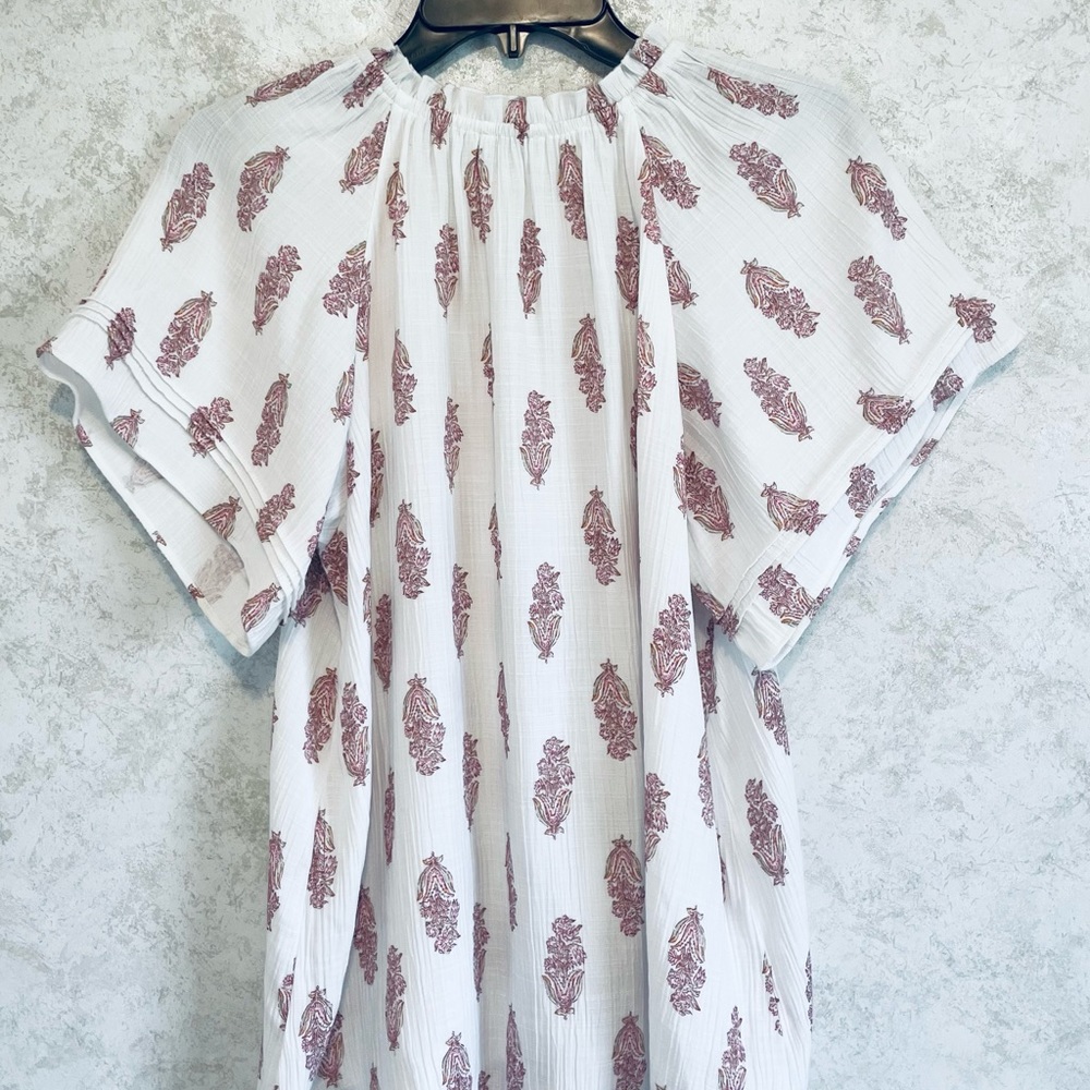 Wonderly Womens Top Blouse Raglan Sleeves Gathered to Neck Size Medium Vee Neck - Picture 2 of 16